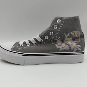 Canvas Platform High Top Sneakers – Gray Floral – Women’s 8W / 6M (EUR